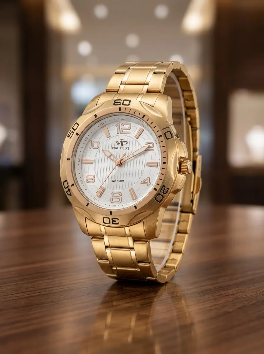 Relógio VIP Nautilus masculino dourado disponível no Studio Seiko